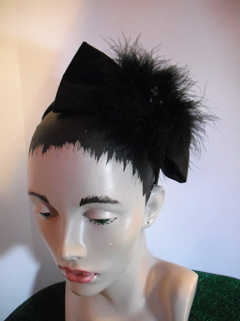 Black Bow Headband with Maribou and Beads image 2