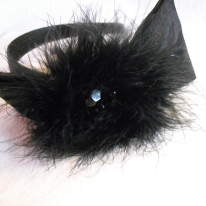 Black Bow Headband with Maribou and Beads image 4