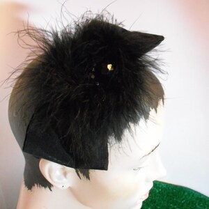 Black Bow Headband with Maribou and Beads image 1