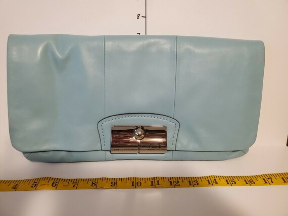 Coach Light Blue Leather Envelope Wallet Clutch L-