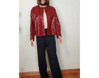 Vintage Leather Jacket Blazer ANNE KLEIN 1970s Red