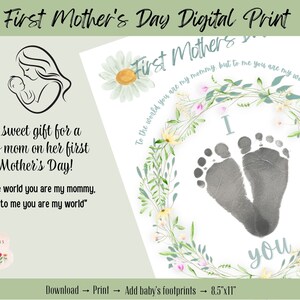 First Mother&#39;s Day Footprint Art | Mother&#39;s Day Gift | Nursery Memory Keepsake | Digital Print | Digital Download | Last Minute Mom Gift