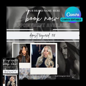 DIY Booking Flyer, Appointments Available, Bookings Open, Hair, Lashes, Nails, Editable Canva Template