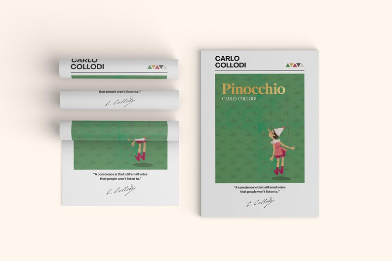 Pinocchio Lettering Pinocchio Book Cover Art Print: Carlo Collodi Poster - Etsy