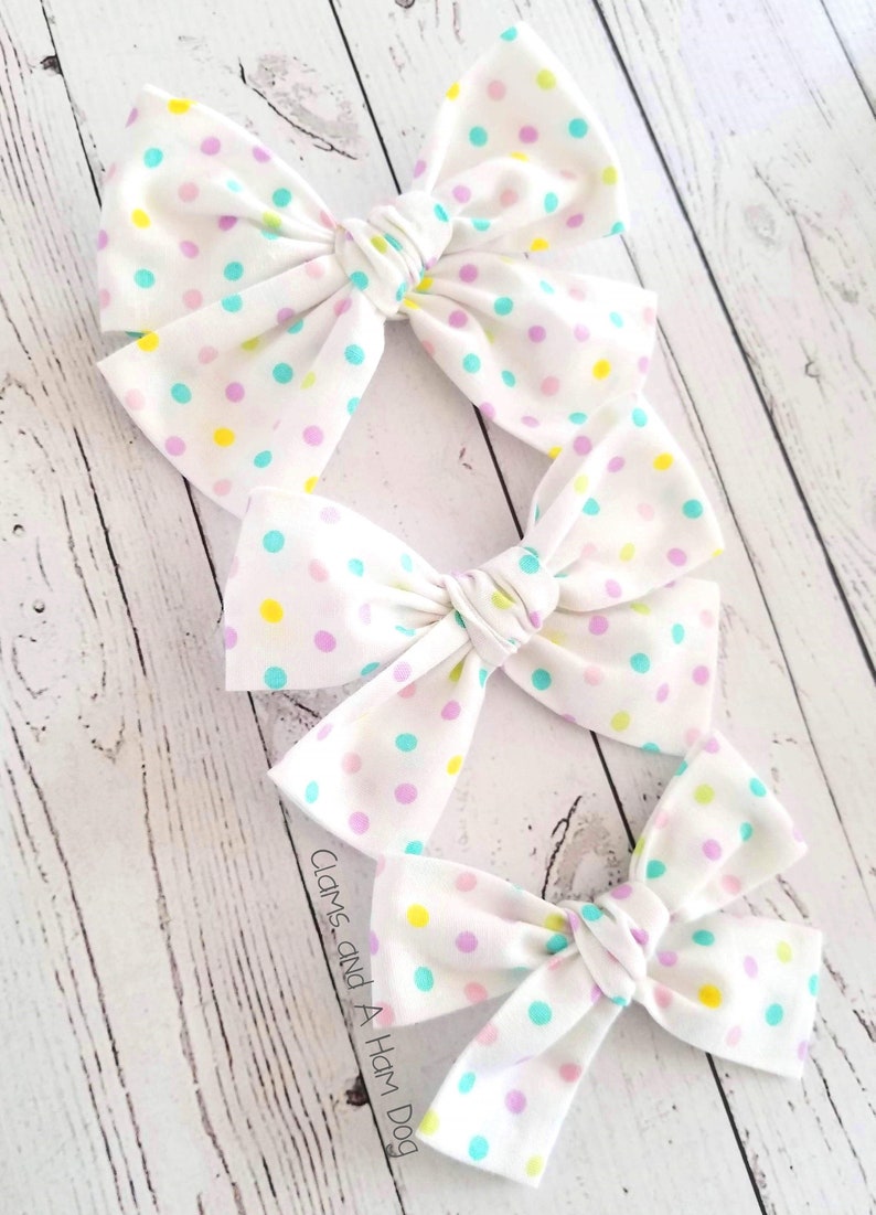 Pastel Spring Polka Dot Bow Pink Purple Hair Bow Reversible Etsy