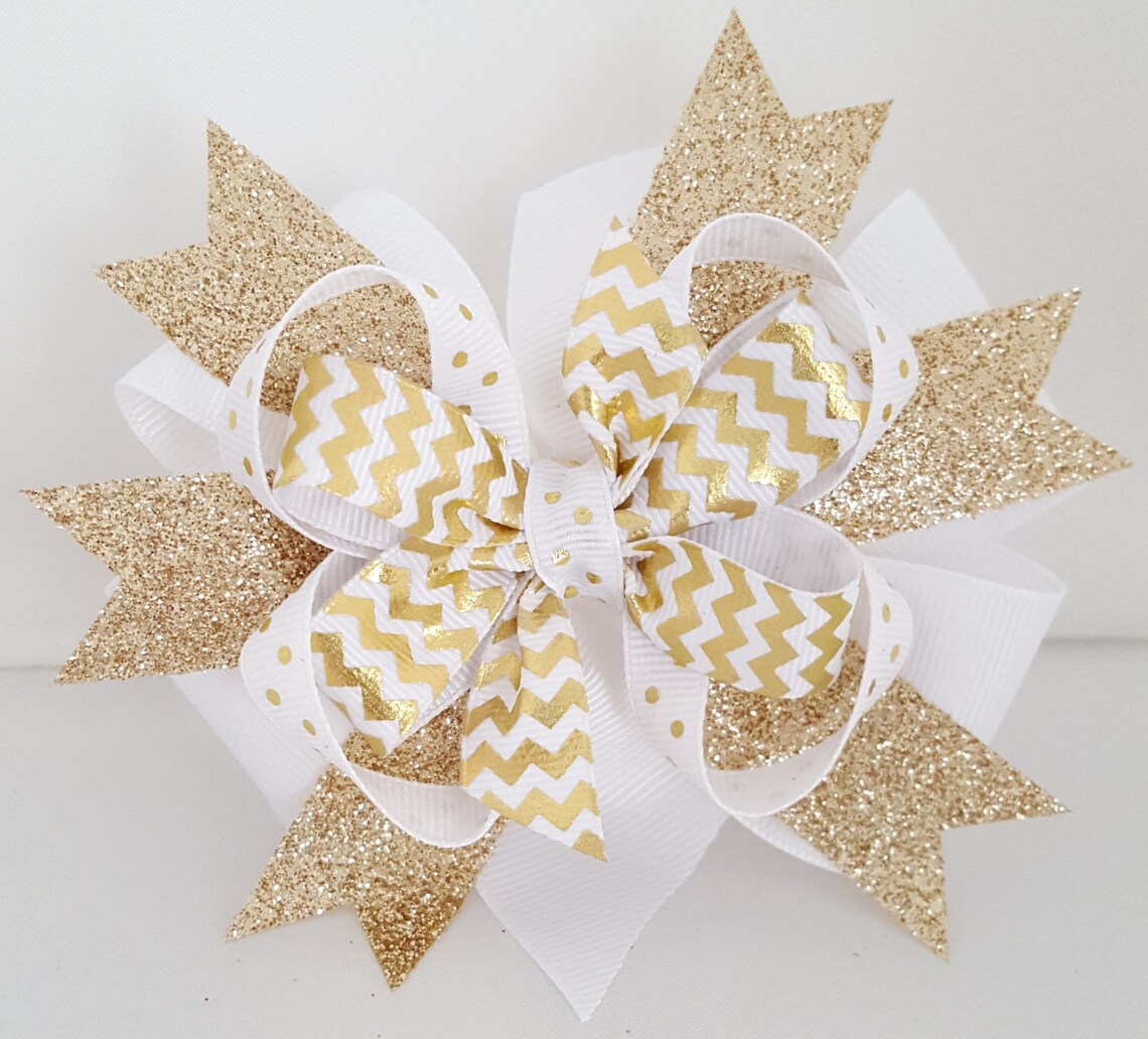 Gold Glitter Hair Bow Babys first New Years Eve Bow 4 inch Etsy