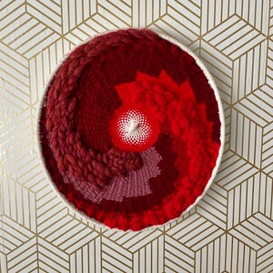 Weaving -"Red Study" Circle/Round Fiber Art