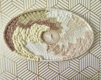 Weaving -"Neutral Study" Oval Fiber Art