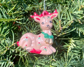Ornament - Vintage Ceramic Reindeer, Hand Painted