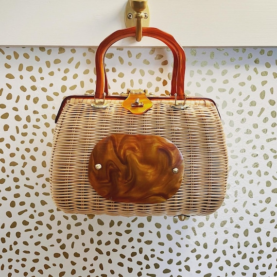 Purse - Vintage Lucite & Wicker Bag - image 1