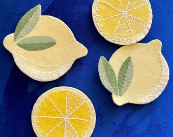 Coasters - Felt Lemons, set of 4 for Drinks + Cocktails