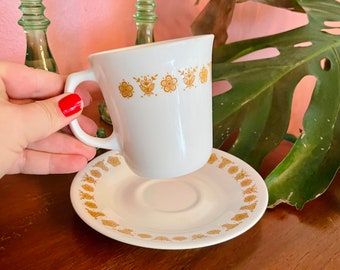 Mug and Saucer - Single Set of Vintage, Corning, Butterfly Gold Pattern Tea Cup and Plate