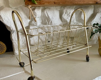 Record Storage - Vintage Gold Record Rolling Holder Cart