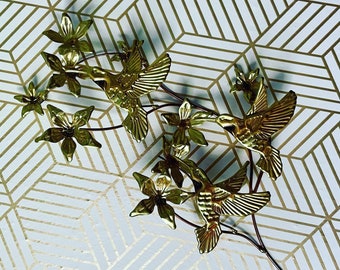 Wall Decor - Vintage Metal Hummingbirds and Flowers