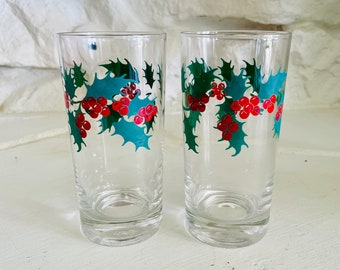Glasses - Vintage Holly and Berry Tumblers, set of 2
