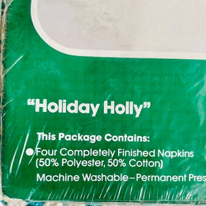 Napkins Vintage Bucilla Holiday Holly Set of 4 Holiday Napkins image 6