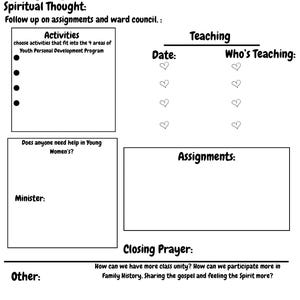 Young Women Class Presidency Agenda, LDS meeting, YW class meetings, meeting agenda