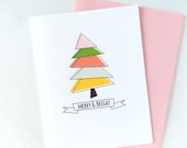 Merry and Bright Christmas Card, Unique Holiday Card, Christmas Tree Card, Modern Christmas Greeting, Xmas Card, Cute Christmas Card For Her