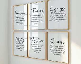 Office Wall Art Printable Set of 6, Office Definitions, Leadership, Teamwork, Synergy (Digital Download)