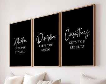 Motivational Wall Art Set of 3 | Home Office Art | Fitness Gym Decor (Digital Download)