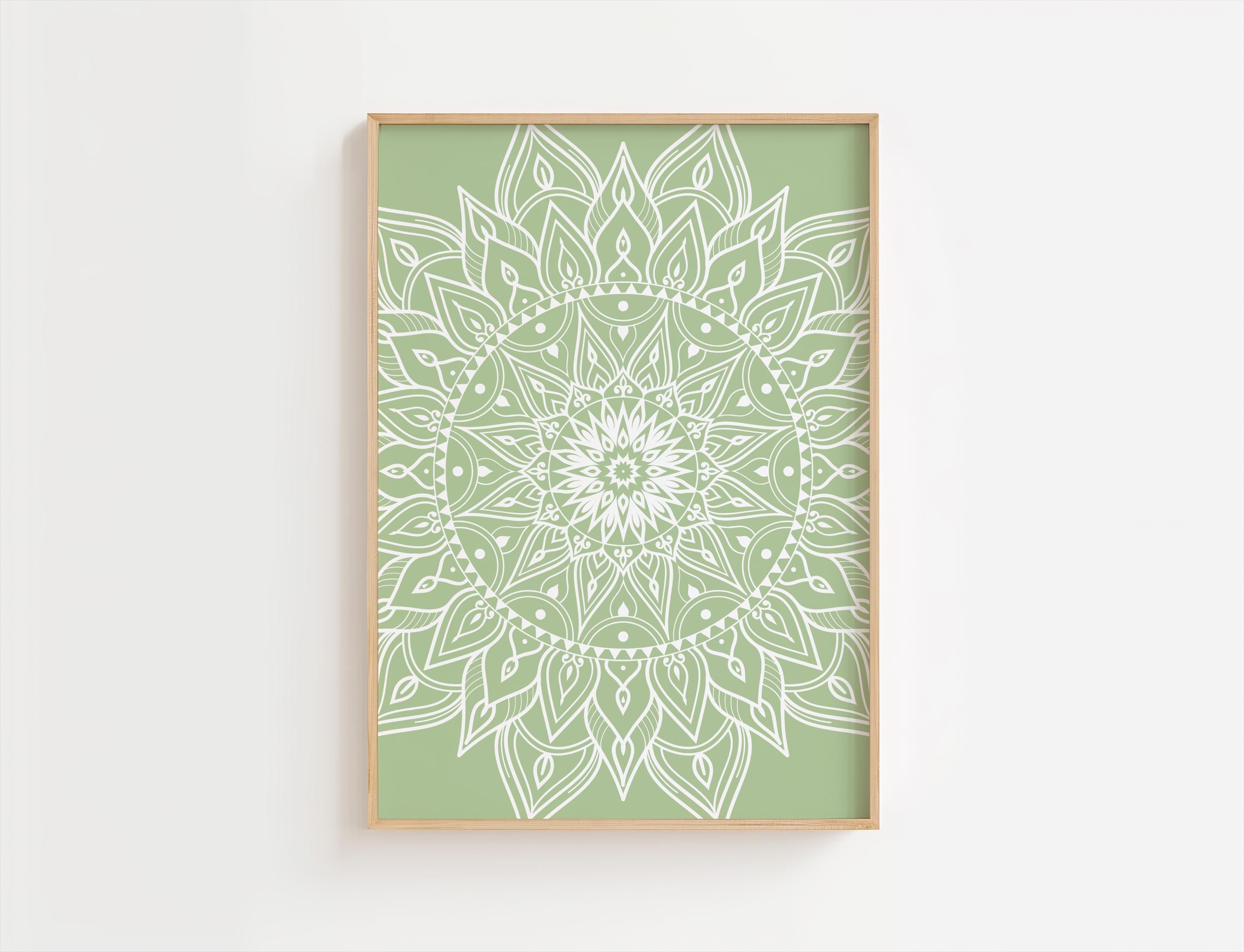 Sage Green Mandala Wall Art: Om Meditation Print, Yoga Studio