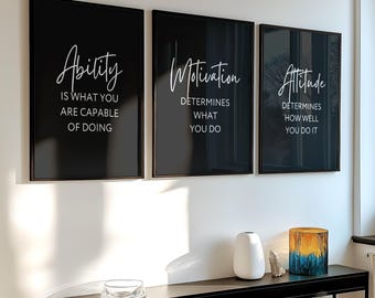 Motivational Office Wall Art Printable, Ability, Motivation, Attitude, Inspirational Office Decor (Digital Download)