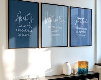Motivational Office Wall Art: Ability, Motivation, Attitude, Success Quotes Printable (Digital Download)