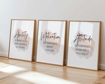 Neutral Office Wall Art, Ability, Motivation, Attitude, Motivational Decor (Digital Download)