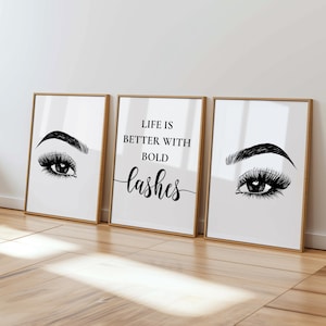 Lash Studio Wall Art Set of 3, Lashes Wall Art Printable, Lash Wall Art, Lash Print, Lash Room Decor, Makeup Wall Art Print, Lashes Decor