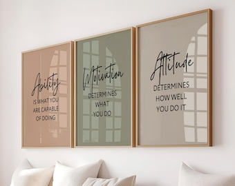 Motivational Wall Art Set of 3 | Office Decor Quote Prints | Ability Motivation Attitude Sign (Digital Download)