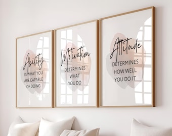 Neutral Office Wall Art Set of 3 |  Home Office Decor Prints|  Motivational Posters (Digital Download)