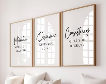 Motivational Wall Art Set of 3 | Home Office Art | Fitness Gym Decor (Digital Download)