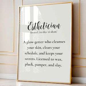 Esthetician Definition Wall Art, Esthetician Wall Art, Esthetician Decor, Skincare Wall Art, Skincare Room Decor, Esthetician Printable Art