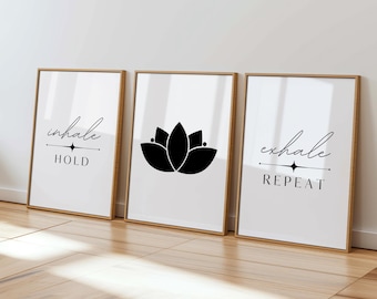 Inhale Exhale Wall Art Printable, Meditation Room Wall Art, Yoga Studio Wall Art Decor, Zen Wall Art, Lotus Flower Art, Mindfulness Wall Art