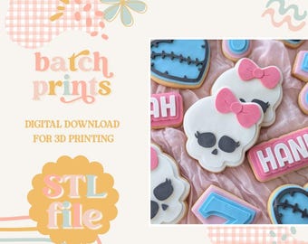 Monster skull with Bow - Cookie stamp and cutter STL file