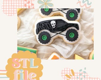 Skeleton Monster Truck - Cookie stamp and cutter STL file