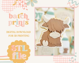 Highland Cow - Cookie stamp and cutter STL file for 3D printing (Digital File)