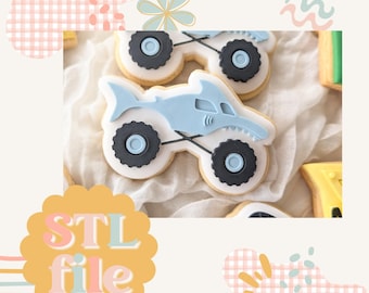 Shark Monster Truck - Cookie stamp and cutter STL file