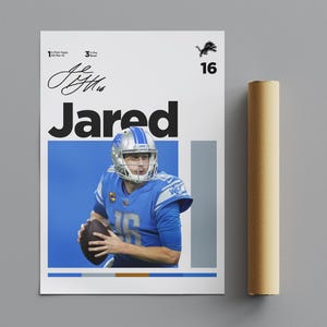 Jared Goff Poster, Minimalistisches Poster, Sportposter, Wandkunst, Wanddekoration, Premium Matte Vertikale Poster, 4K Qualität