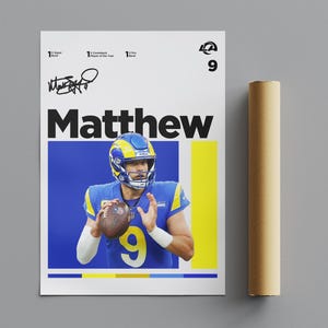 Matthew Stafford Los Angeles Rams Poster, Pôster Minimalista, Pôster Esportivo, Arte de Parede, Decoração de Parede, Pôsteres Verticais Foscos Premium, Qualidade 4K