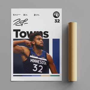 Karl-Anthony Towns Timberwolves-poster, minimalistische poster, sportposter, kunst aan de muur, wanddecoratie, premium matte verticale posters, 4K-kwaliteit
