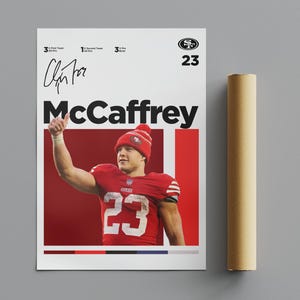 Póster de Christian McCaffrey, póster minimalista, póster deportivo, arte de pared, decoración de pared, pósteres verticales mate de primera calidad, calidad 4K