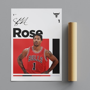 Póster de los Chicago Bulls de Derrick Rose, póster minimalista, póster deportivo, arte de pared, decoración de pared, pósteres verticales mate de primera calidad, calidad 4K