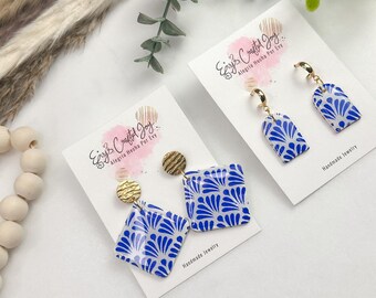 Kolczyki z niebieskimi płytkami azulejo | Ręcznie robiona glina polimerowa | Kolekcja Azulejo | Kolczyki z niebieskimi płytkami talavera