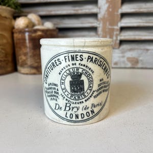 Antique ironstone confiture pot De Bry London- French chocolate pot - English advertising pot - English ironstone marmalade crock