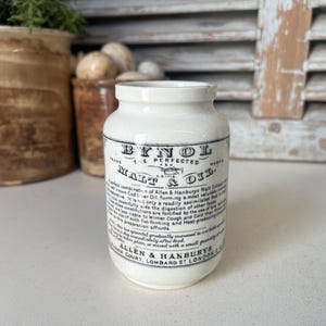 Antique ironstone Bynol jar 1lb - bynot pot - English advertising pot -  antique ironstone malt and oil jar