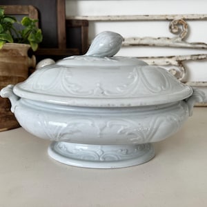 Antique Clementson Bros Prairie pattern oval lidded serving dish/tureen - ironstone covered serving dish - ironstone tureen