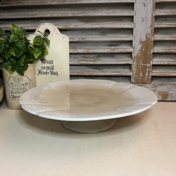Antique stained ironstone cake stand - ironstone compotier - bonbon dish - ironstone footed dish