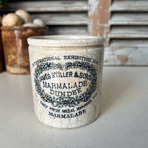 Early Antique 1lb chubby James Keiller Dundee Marmalade jars Pre 1873- English advertising pot - English ironstone marmalade crock