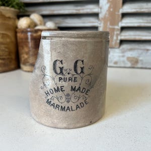 RARE damaged antique 2lb stained ironstone  marmalade pot - English advertising pot - English ironstone G&G marmalade crock